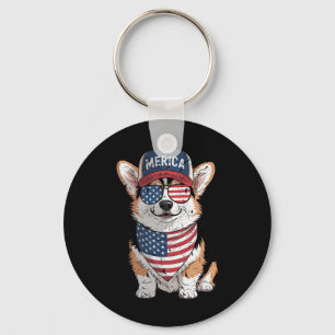 Tri Color Corgi 4. Juli US-amerikanischer Flaggen Schlüsselanhänger