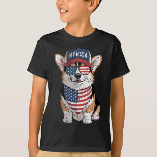 Tri Color Corgi 4. Juli US-amerikanischer Flaggen T-Shirt