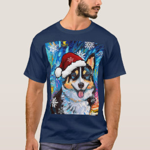 Tri Color Corgi Santa Starry Night Hund Weihnachte T-Shirt