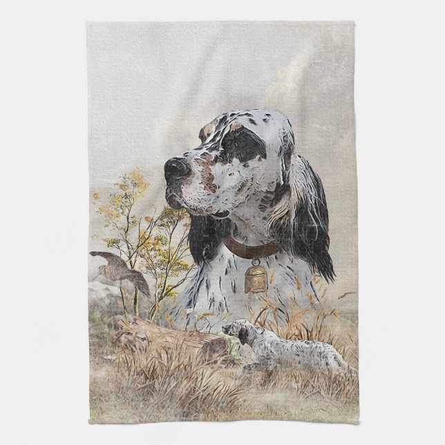 Tri Color English Setter Art, Holcock Jagen Geschirrtuch (Vertikal)
