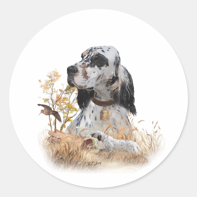 Tri Color English Setter Art, Holcock Jagen Runder Aufkleber (Vorderseite)