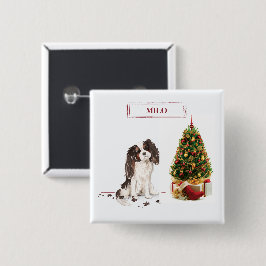 Tri-Color King Charles Spaniel Funny Christmas Dog Button