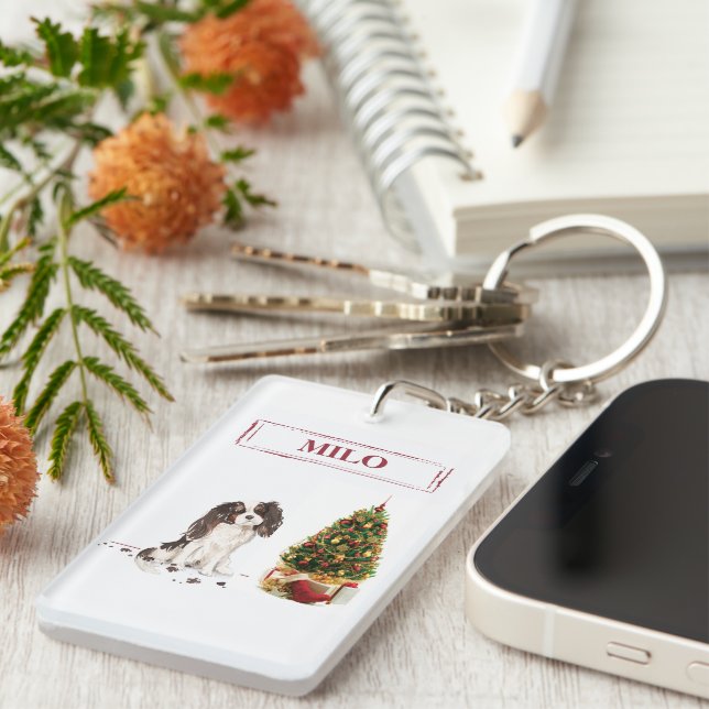 Tri-Color King Charles Spaniel Funny Christmas Dog Schlüsselanhänger (Vorderseite rechts)