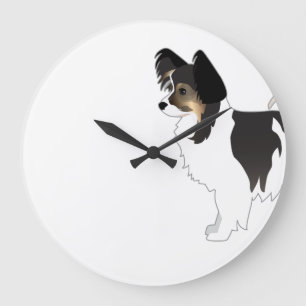 Tri-color Papillon Toy Hund Rasse Illustration Große Wanduhr
