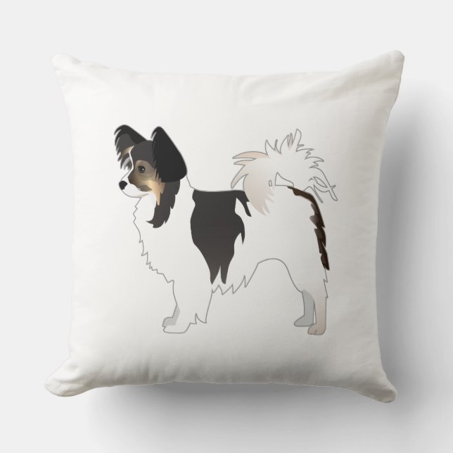 Tri-color Papillon Toy Hund Rasse Illustration Kissen (Vorderseite)