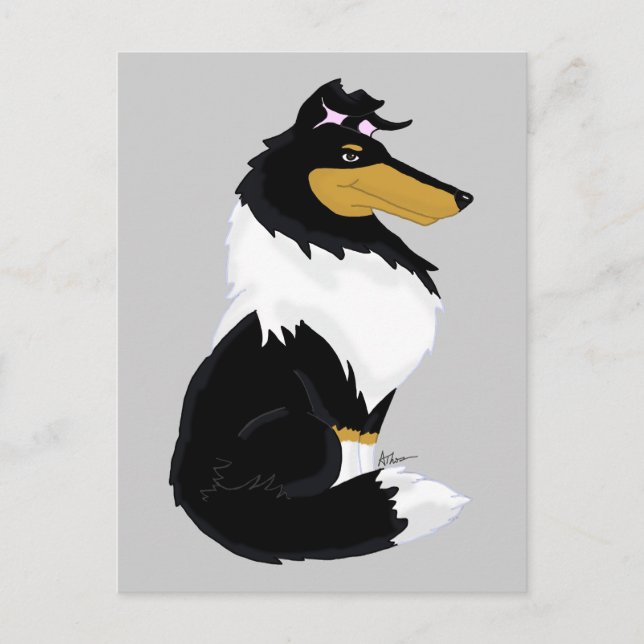 Tri-color Rough Collie Cartoon Postcard Postkarte (Vorderseite)