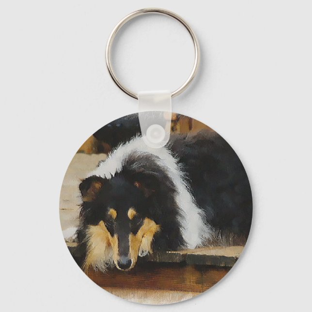 Tri-Color Rough Collie Geschenke Schlüsselanhänger (Vorderseite)