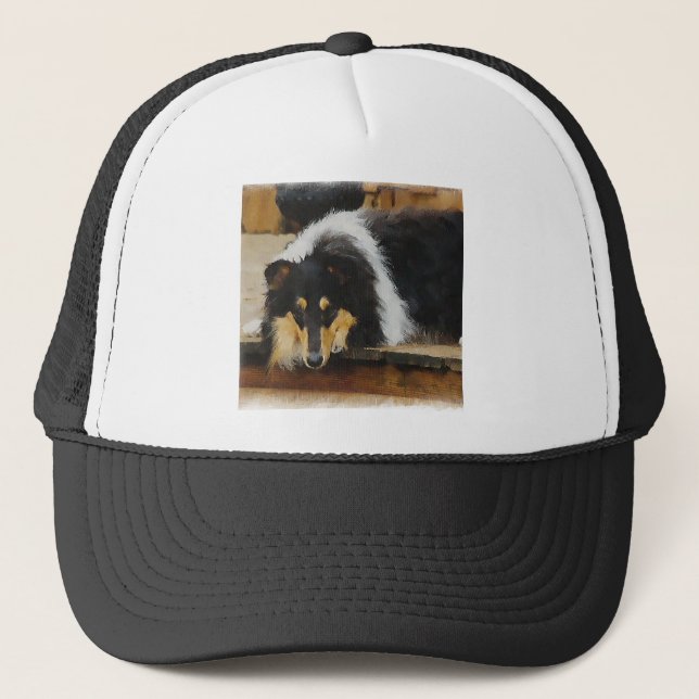 Tri-Color Rough Collie Geschenke Truckerkappe (Vorderseite)