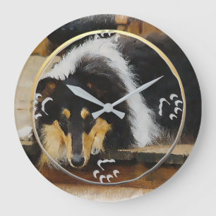 Tri Color Rough Collie Gifts Große Wanduhr