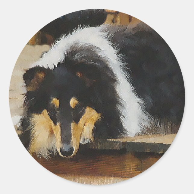Tri Color Rough Collie Gönnt Kunst Runder Aufkleber (Vorderseite)