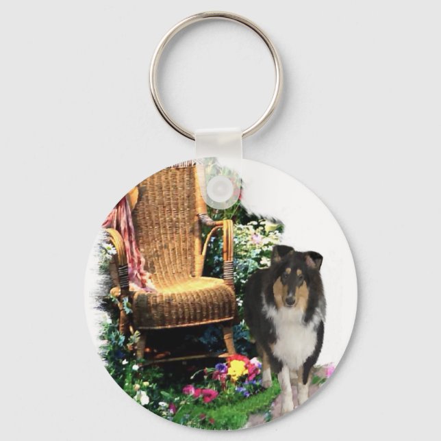 Tri-Color Rough Collie Kunstgeschenke Schlüsselanhänger (Vorderseite)