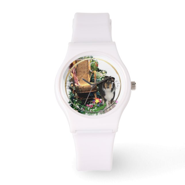 Tri Color Rough Collie Kunstgiesserei Armbanduhr (Vorderseite)
