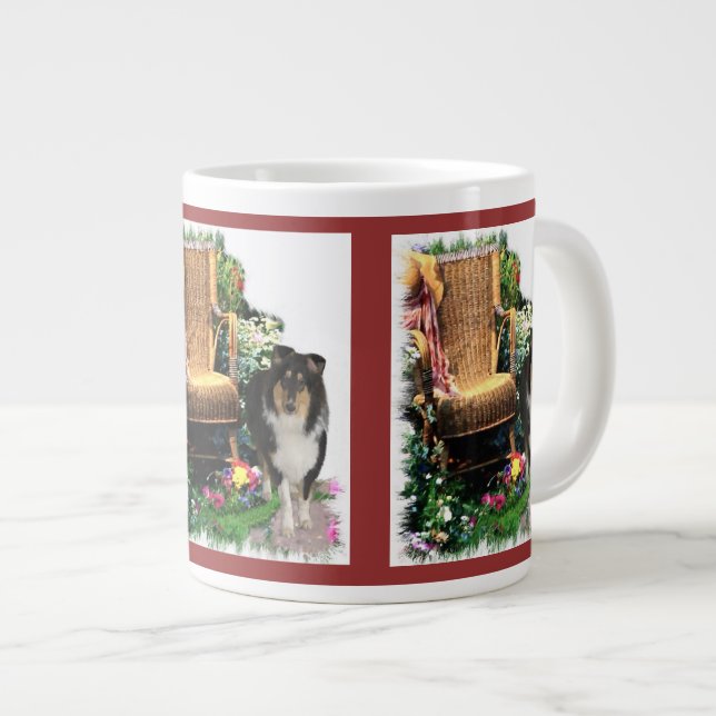 Tri Color Rough Collie Kunstgiesserei Jumbo-Tasse (Vorderseite Rechts)