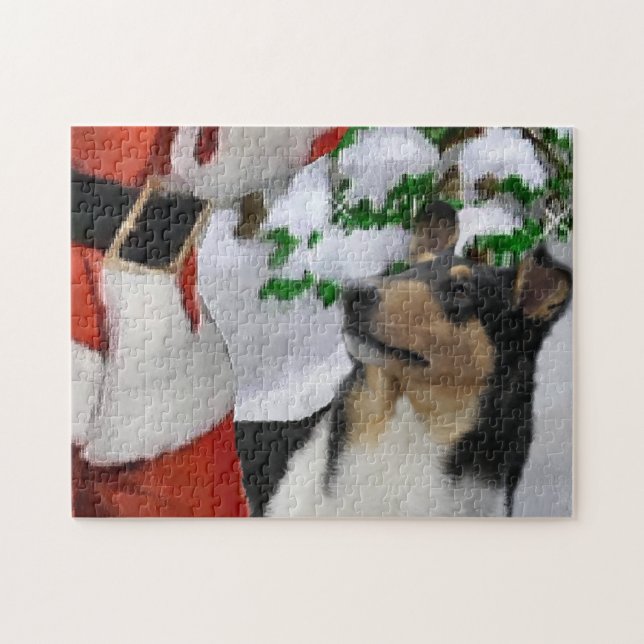 Tri Color Smooth Collie mit Weihnachten Puzzle (Horizontal)