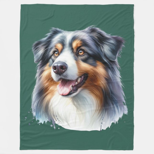 Tri-Colored Australian Shepherd Dog Fleecedecke (Vorderseite)