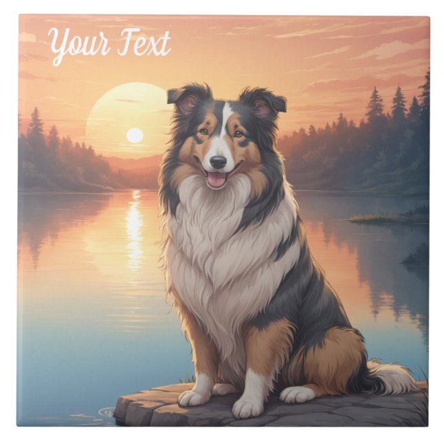 Tri Colored Collie am See Fliese (Vorderseite)