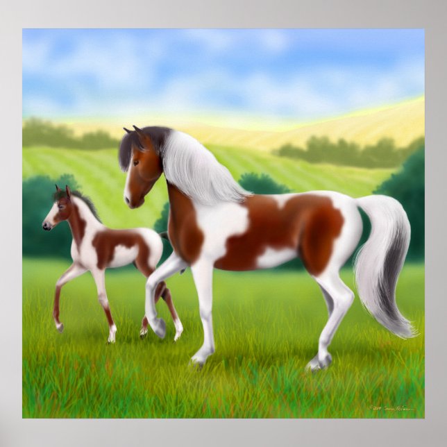 Tri Colored Paint Horse and Foal Poster (Vorne)