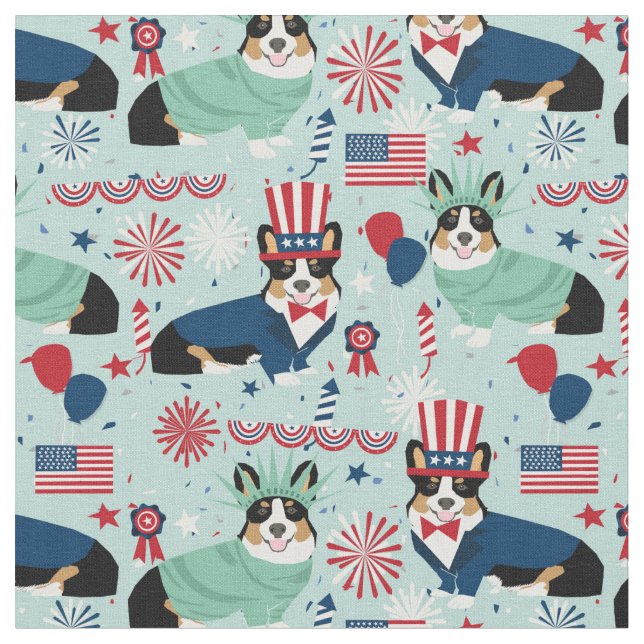 tri corgi dog usa patriotic stoff (Nahaufnahme)