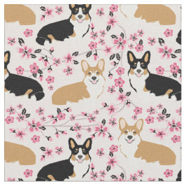 Tri Corgi Hunde Kirschblüten Rosa Stoff