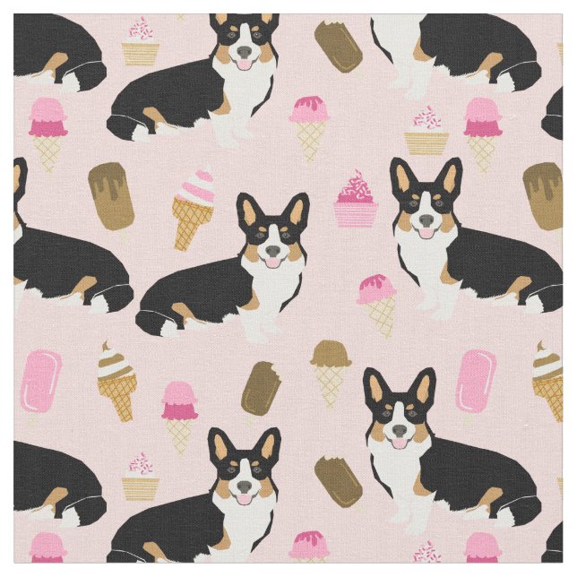 Tri Corgi, rosa Eis Stoff (Nahaufnahme)