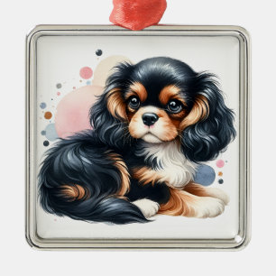 TRI FARBE CAVALIER KING CHARLES SPANIEL PUPPY HUND ORNAMENT AUS METALL