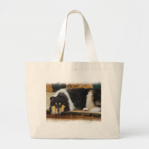 Tri Farbecollie-Geschenke der Kunst-Tasche Jumbo Stoffbeutel