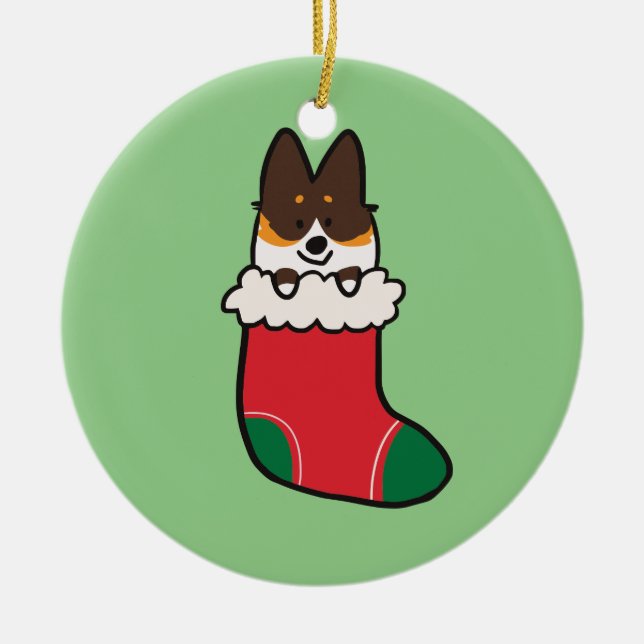 Tri Farbecorgi-Strumpf-Verzierung | CorgiThings Keramikornament (Vorne)