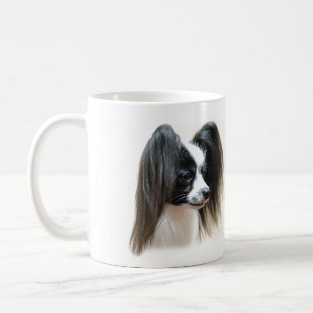 Tri FarbePapillon Hund Tasse (Links)