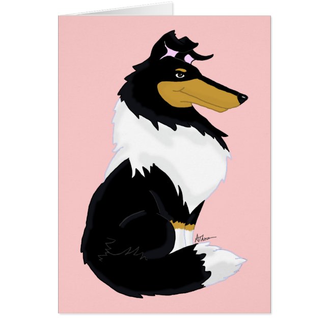 Tri Farberaue Collie-Cartoon-Karte (Vorne)