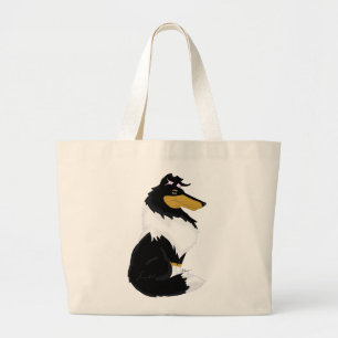 Tri Farberaue Collie-Cartoon-Tasche Jumbo Stoffbeutel