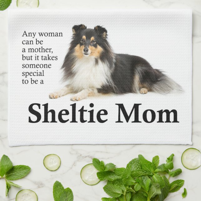 Tri FarbeSheltie Mama-Küchen-Tuch Geschirrtuch (Gefaltet)