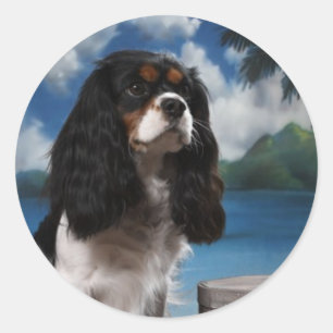 Tri Farbeunbekümmerter Königcharles Spaniel Runder Aufkleber