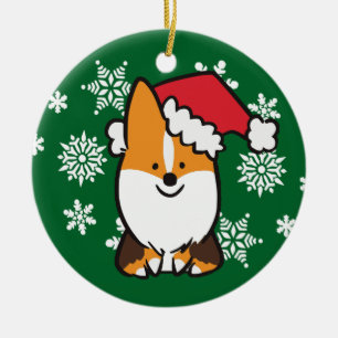 Tri FarbeWeihnachtsmannmützecorgi-Verzierung Keramikornament