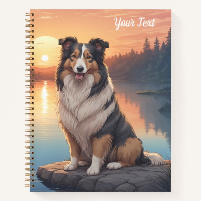 Tri-farbiger Collie am See Notizbuch (Vorderseite)