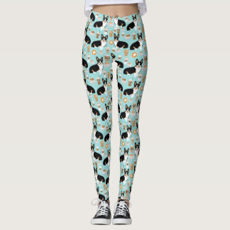 Tri farbiges Corgi-Kaffeemuster - Blau Leggings