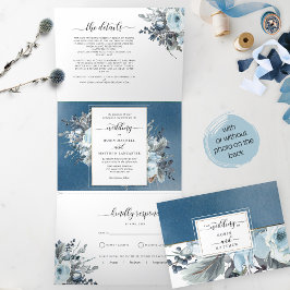 Tri-Fold Hochzeit Einladung mit UAWG Blue Floral