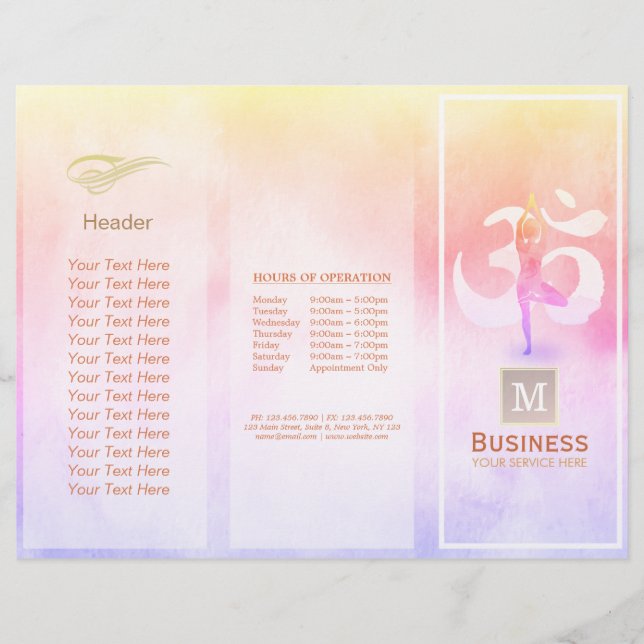 Tri-Fold Yoga Massage Broschüren Medizin Pose Om (Vorderseite)