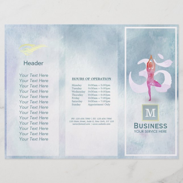 Tri-Fold Yoga Massage Broschüren Medizin Pose Om (Vorderseite)