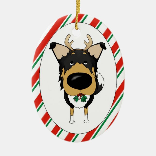 Tri glatte Collie-Weihnachtsverzierung Keramik Ornament (Vorne)
