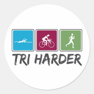 Tri Harder (Triathlon) Runder Aufkleber