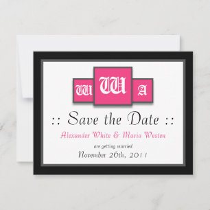 Tri-Monogram Fuchsia Moderne Hochzeit Save the Dat Einladung