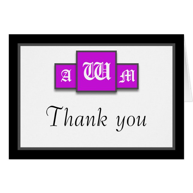 Tri-Monogram Lila Modern Danke Notizkarten (Vorderseite (Horizontal))