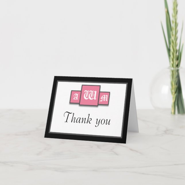 Tri-Monogram Pink Moderne Dankeschön Notizkarten Dankeskarte (Vorderseite)