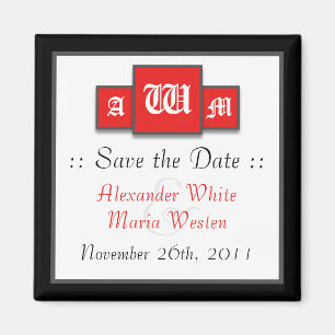 Tri-Monogram Red Modern Speichern Sie die Datumsma Magnet