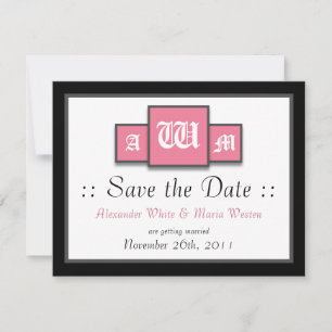 Tri-Monogramm Rosa Moderne Hochzeit - Merken Sie s Einladung