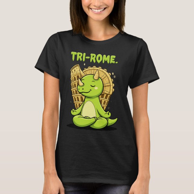 Tri-Rome Zen Triceratops: Cute Dinosaur Yoga at th T-Shirt (Vorderseite)