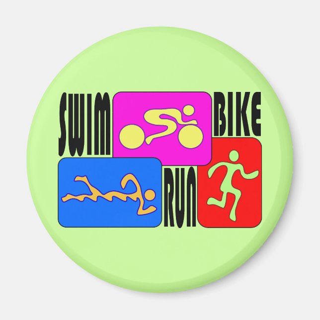 TRI Triathlon Swim Bike Lauf BRIGHT Square Design Magnet (Vorne)