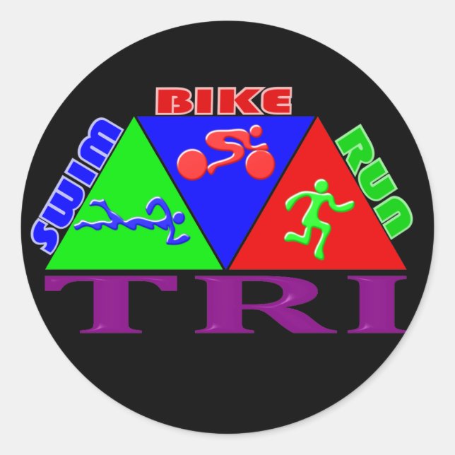 TRI Triathlon Swim Bike Run PYRAMID Design Runder Aufkleber (Vorderseite)