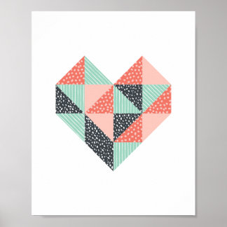 Triangle Heart Mint Coral und Black Poster