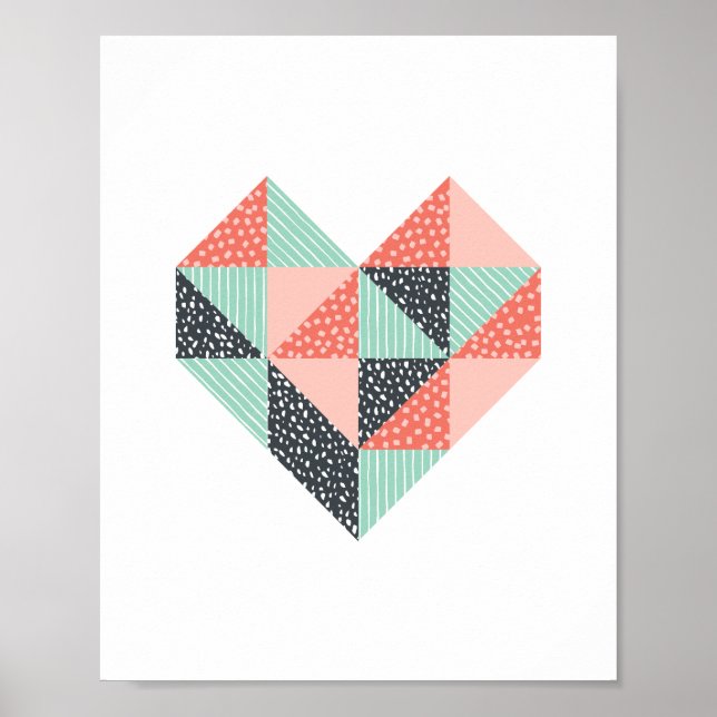 Triangle Heart Mint Coral und Black Poster (Vorne)